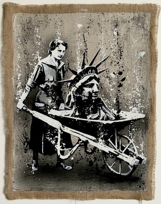 Elisée Skayzoo - Jeune femme à la brouette, Antiek en Kunst, Kunst | Schilderijen | Modern