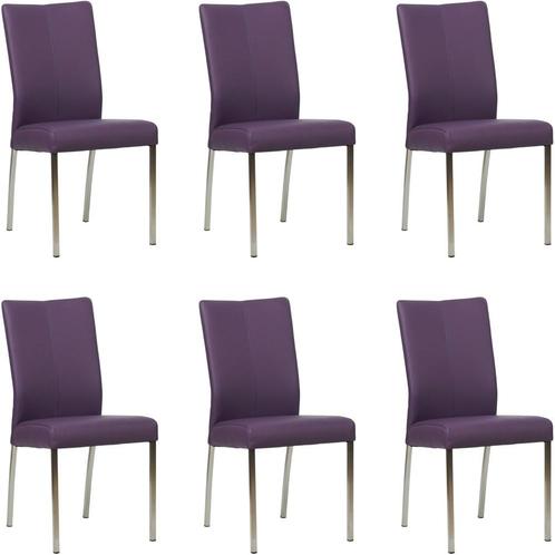 Set van 6 Paarse leren moderne eetkamerstoelen - Toledo Leer, Huis en Inrichting, Stoelen, Nieuw, Vijf, Zes of meer stoelen, Leer