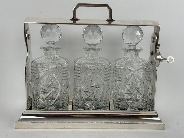 Drankkast - Metaal, Kristal - Een zilveren beklede tantalus, Antiquités & Art, Curiosités & Brocante