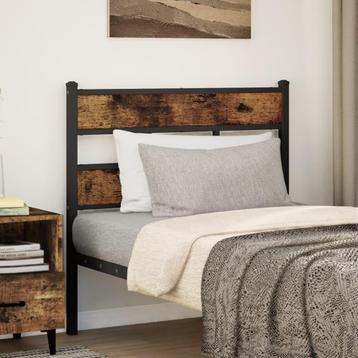 vidaXL Hoofdbord 90 cm ijzer en bewerkt hout gerookt, Verzenden