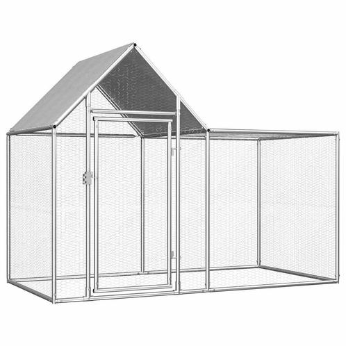 vidaXL Kippenren 2x1x1,5 m gegalvaniseerd staal, Dieren en Toebehoren, Knaagdieren en Konijnen | Hokken en Kooien, Nieuw, Verzenden