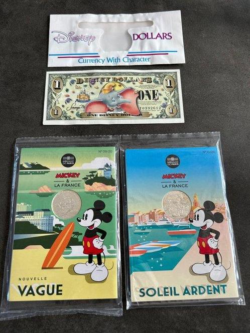 Disney - 1 Disney Dollar note (USA origin) and 2 10 Euro, Collections, Disney