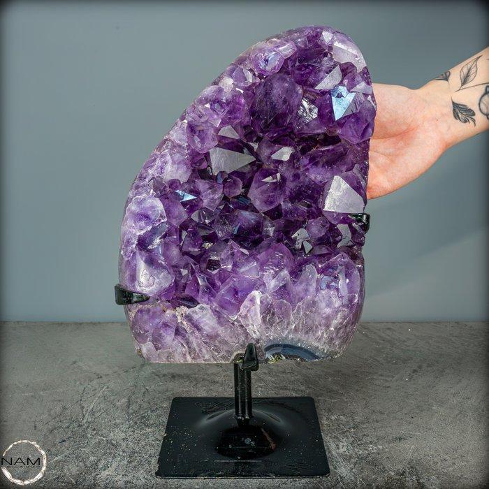 Natural Deep Purple Amethyst Druse op stand, Uruguay-, Verzamelen, Mineralen en Fossielen