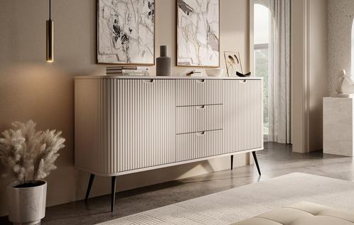 Dressoir beige 168x39x87 cm - Opbergkast 3 lades, Huis en Inrichting, Kasten | Dressoirs, 25 tot 50 cm, Nieuw, 150 tot 200 cm