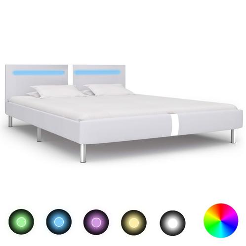 vidaXL Bedframe met LED kunstleer wit 180x200 cm, Huis en Inrichting, Slaapkamer | Bedden, Nieuw, Verzenden