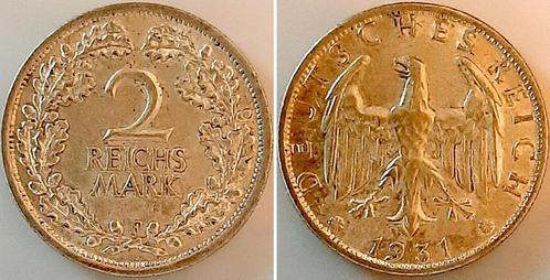 Duitsland 2 Reichsmark 1931 F sehr schoen/vorzueglich zilver, Postzegels en Munten, Munten | Europa | Niet-Euromunten, België