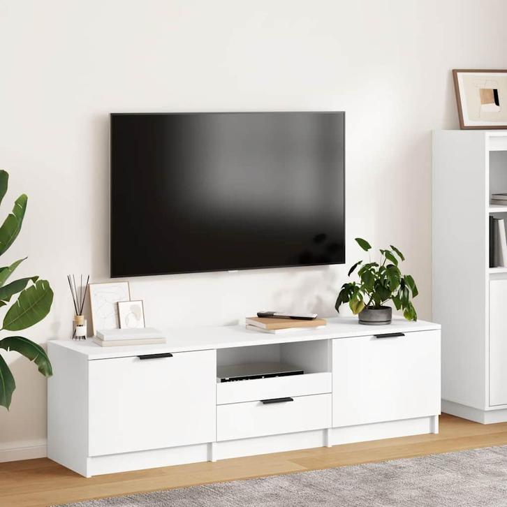vidaXL Tv-meubel wit 140x35x40 cm bewerkt hout, Huis en Inrichting, Kasten |Televisiemeubels, Nieuw, Verzenden