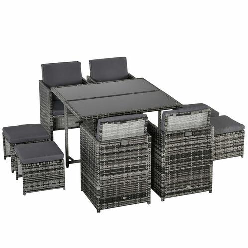 Tuinset - PolyRattan - 8 personen - Grijs, Tuin en Terras, Tuinsets en Loungesets, Nieuw, Ophalen of Verzenden