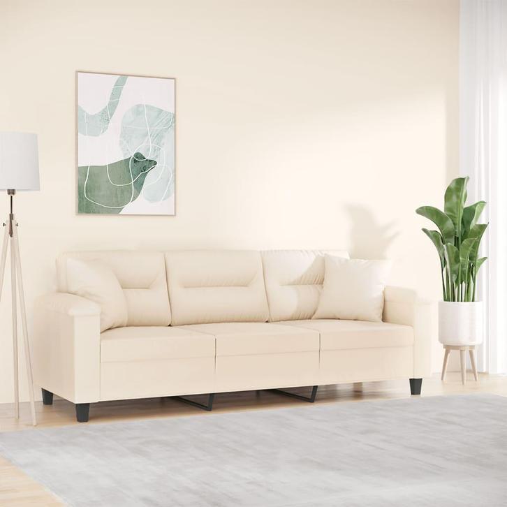 vidaXL Driezitsbank met kussens 180 cm microvezelstof beige, Huis en Inrichting, Zetels | Zetels, Nieuw, Verzenden