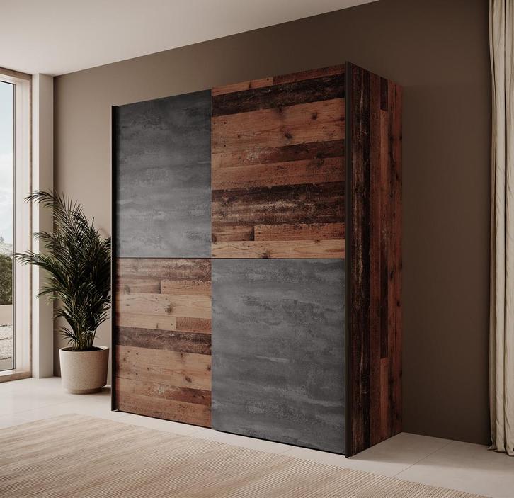 Kledingkast - Old wood Grijs - 170cm - Schuifdeuren, Huis en Inrichting, Kasten | Overige, Nieuw, Verzenden