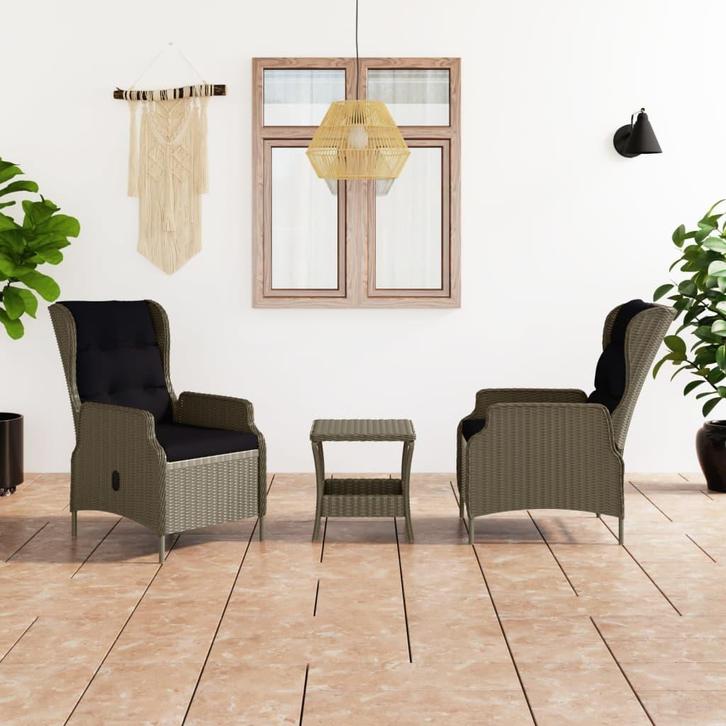 vidaXL 3-delige Loungeset met kussens poly rattan bruin, Tuin en Terras, Tuinsets en Loungesets, Loungeset, Nieuw, Verzenden