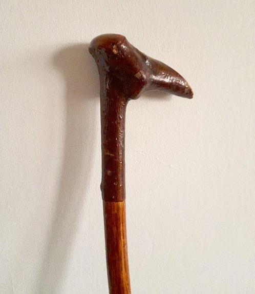 Wandelstok - Hout, Messing - Landelijke rietstengel, Antiek en Kunst, Curiosa en Brocante