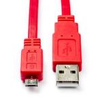 Nokia oplaadkabel | Micro USB 2.0 | 1 meter (Plat, Rood), Nieuw, Verzenden