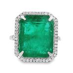 Ring Platina - 10.61ct. tw. Smaragd - Diamant, Nieuw