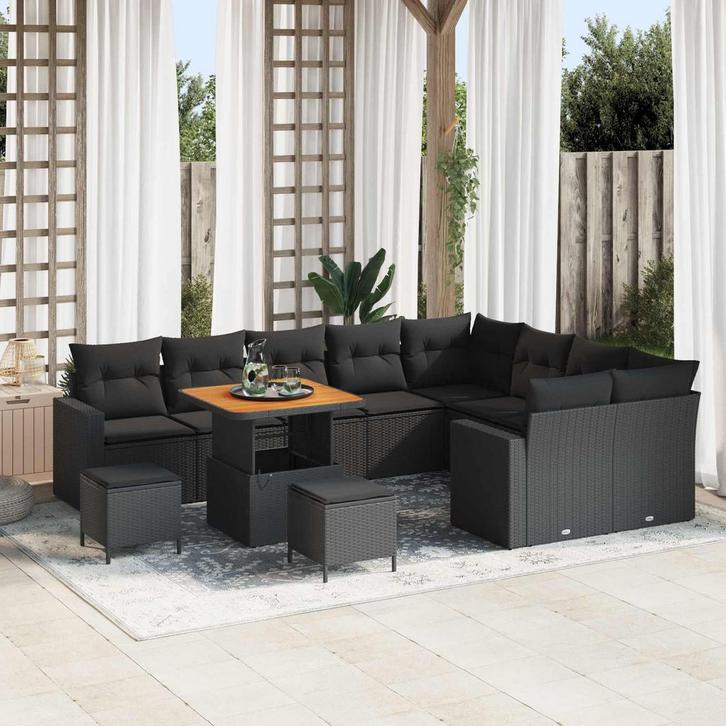 vidaXL Tuinbank Set 12 pcs Zwart poly rattan, Tuin en Terras, Tuinsets en Loungesets, Nieuw, Verzenden
