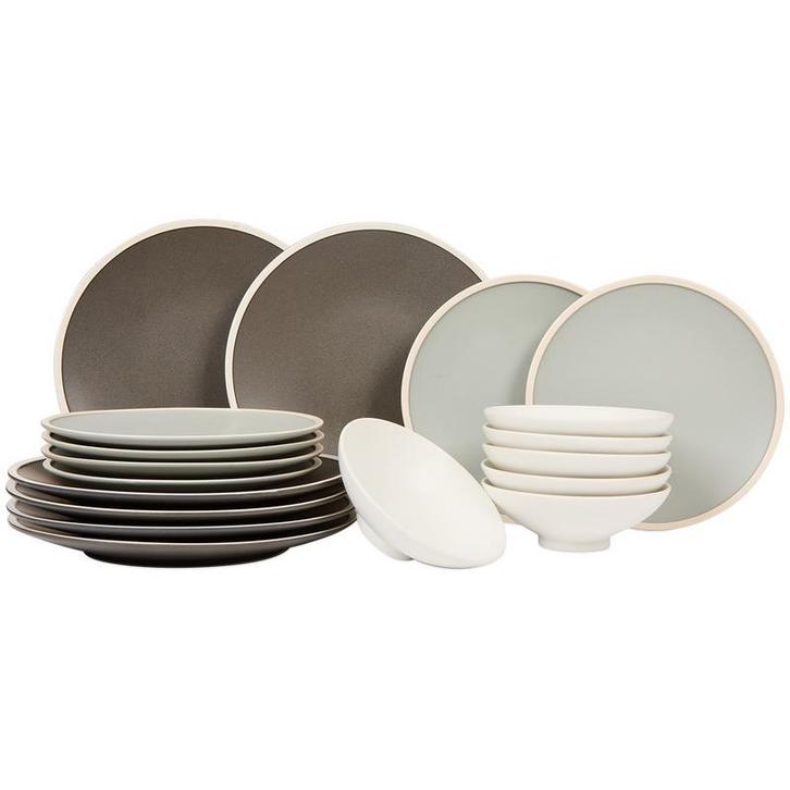 Serviesset Nagoya - Grijs/wit - 18-delig | 6 persoons, Huis en Inrichting, Tafels | Eettafels, Nieuw, Verzenden