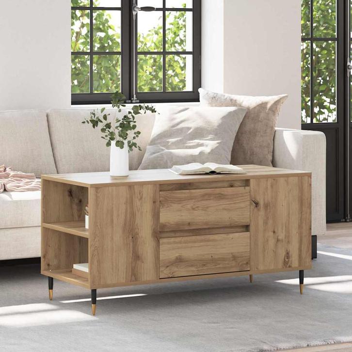 vidaXL Salontafel met lade artisanaal eikenkleurig 102 x, Huis en Inrichting, Tafels | Salontafels, Nieuw, Verzenden
