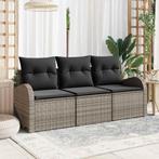 vidaXL Tuinbank Set met kussen 3 pcs Grijs Poly rattan, Tuin en Terras, Verzenden, Nieuw