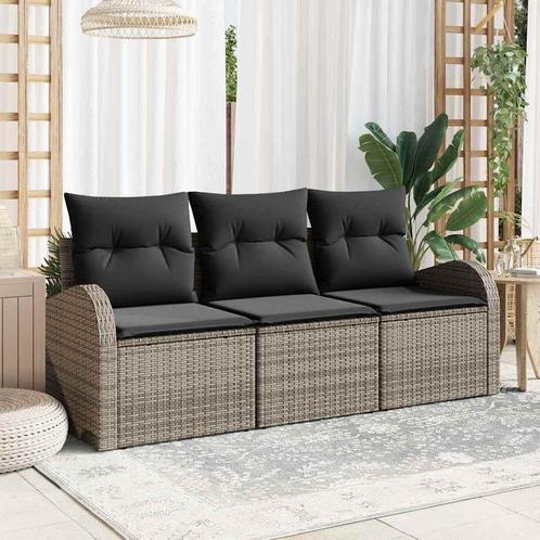 vidaXL Tuinbank Set met kussen 3 pcs Grijs Poly rattan, Tuin en Terras, Tuinsets en Loungesets, Nieuw, Verzenden