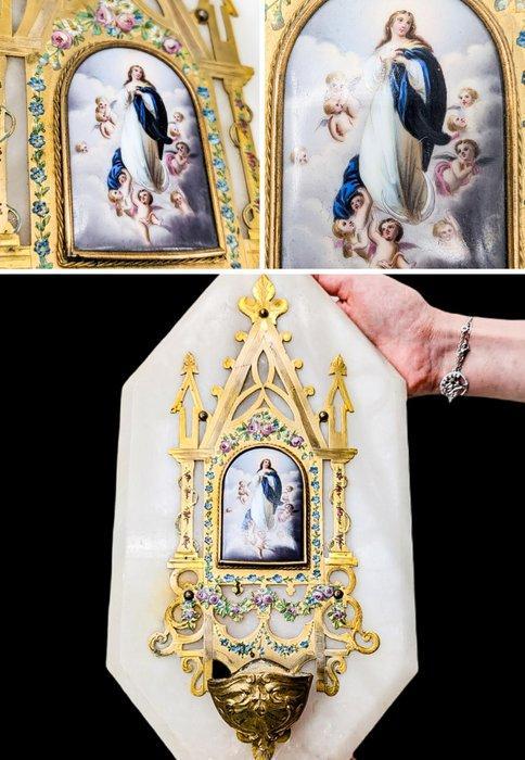 Antiek Wijwatervat - Bénitier en laiton ciselé peint à la, Antiek en Kunst, Kunst | Niet-Westerse kunst