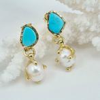 Turquoise - Verguld, Zilver - Oorbellen - Turquoise Arizona, Antiek en Kunst, Curiosa en Brocante