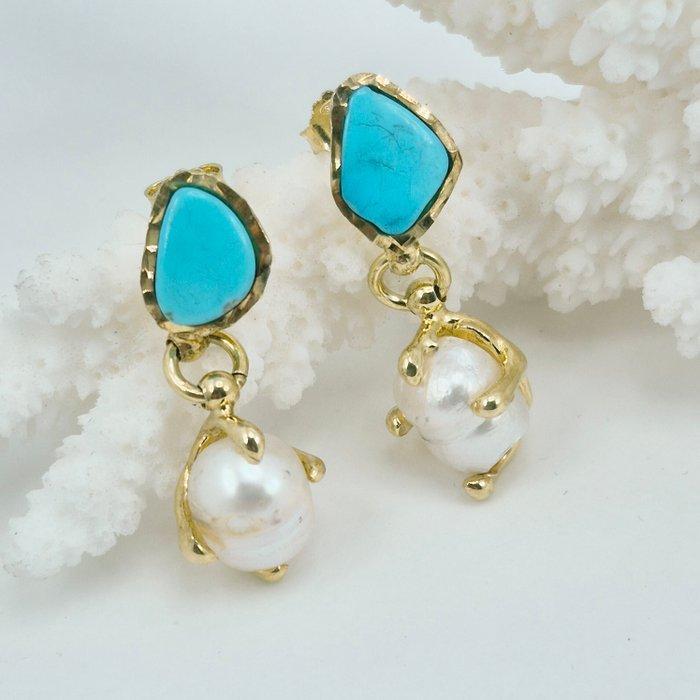 Turquoise - Verguld, Zilver - Oorbellen - Turquoise Arizona, Antiek en Kunst, Curiosa en Brocante