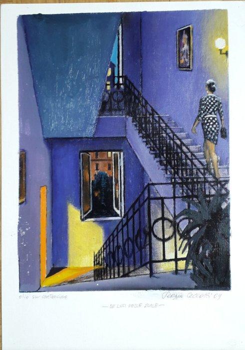 Sergio Ceccotti (1935) - Le luci delle scale, Antiquités & Art, Art | Peinture | Moderne