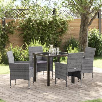 vidaXL 5-delige tuinset met eettafel in grijs poly rattan, Verzenden, Tuinset
