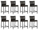 Set van 8 Donkergrijze leren moderne barkrukken - poot, Huis en Inrichting, Nieuw, Vijf, Zes of meer stoelen, Modern, Leer