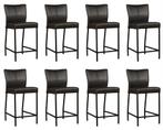 Set van 8 Donkergrijze leren moderne barkrukken - poot, Huis en Inrichting, Overige kleuren, Nieuw, Leer, Ophalen of Verzenden