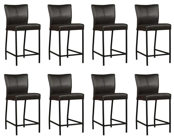 Set van 8 Donkergrijze leren moderne barkrukken - poot, Huis en Inrichting, Stoelen, Overige kleuren, Vijf, Zes of meer stoelen