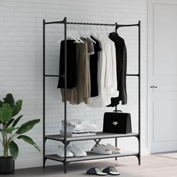 vidaXL Kledingrek met schappen bewerkt hout grijs sonoma, Huis en Inrichting, Kasten | Kleerkasten, Verzenden, Nieuw