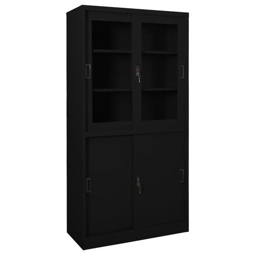 vidaXL Armoire de bureau avec porte coulissante Noir, Maison & Meubles, Armoires | Autre, Neuf, Envoi