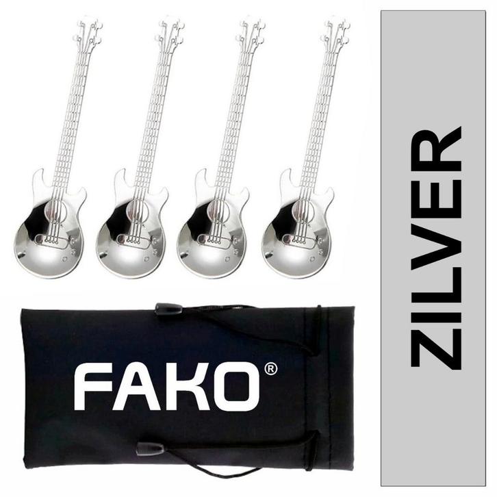 Fako Bijoux® - Theelepel / Koffielepel Gitaar - Zilver - 4, Huis en Inrichting, Keuken | Bestek, Verzenden