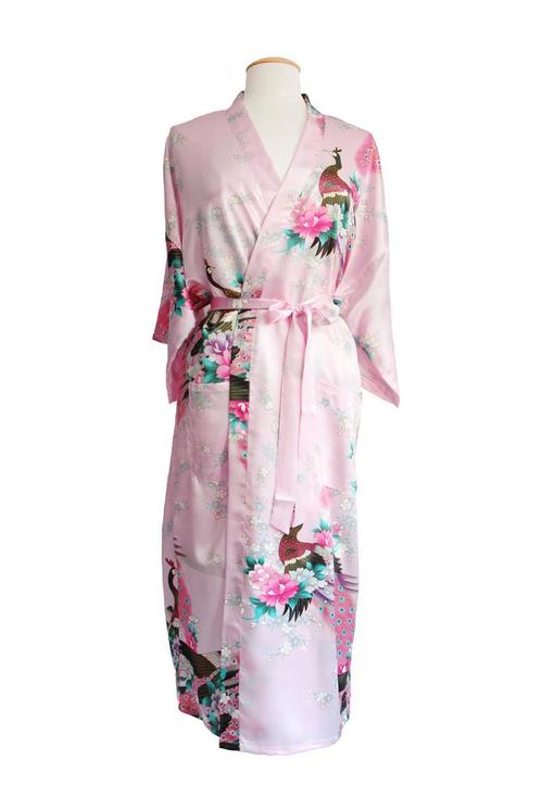 KIMU® Kimono Lichtroze 3/4 M-L Yukata Satijn Onder de Knie D, Kleding | Dames, Carnavalskleding en Feestkleding, Nieuw, Ophalen of Verzenden