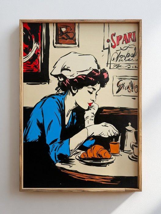 Flavia Delgado - CAFÉ Y CROISSANT XL (NO RESERVE), Antiek en Kunst, Kunst | Schilderijen | Modern