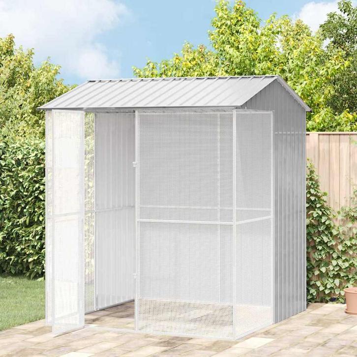 vidaXL Vogelkooi Grijs 215 x 210 x 247 cm Gegalvaniseerd, Dieren en Toebehoren, Vogels | Toebehoren, Nieuw, Verzenden