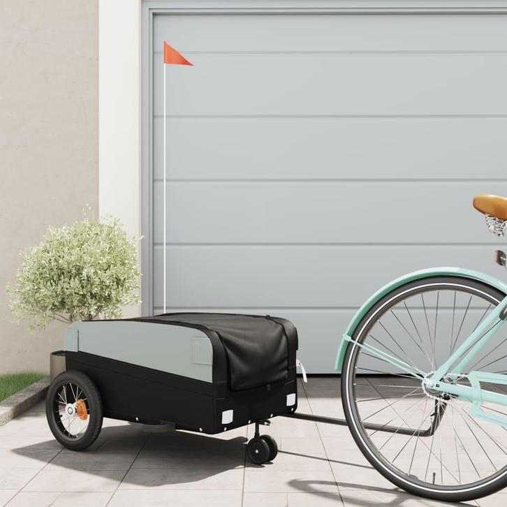 vidaXL Fietstrailer 30 kg ijzer zwart, Fietsen en Brommers, Fietsaccessoires | Aanhangwagens en Karren, Nieuw, Verzenden