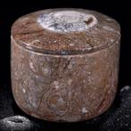 Rond juwelenkistje - fossielmatrix met ammoniet en