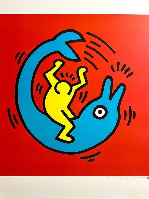 Keith Haring (after) - Dolphin Button (1989) - Jaren 2000, Antiek en Kunst, Kunst | Tekeningen en Fotografie
