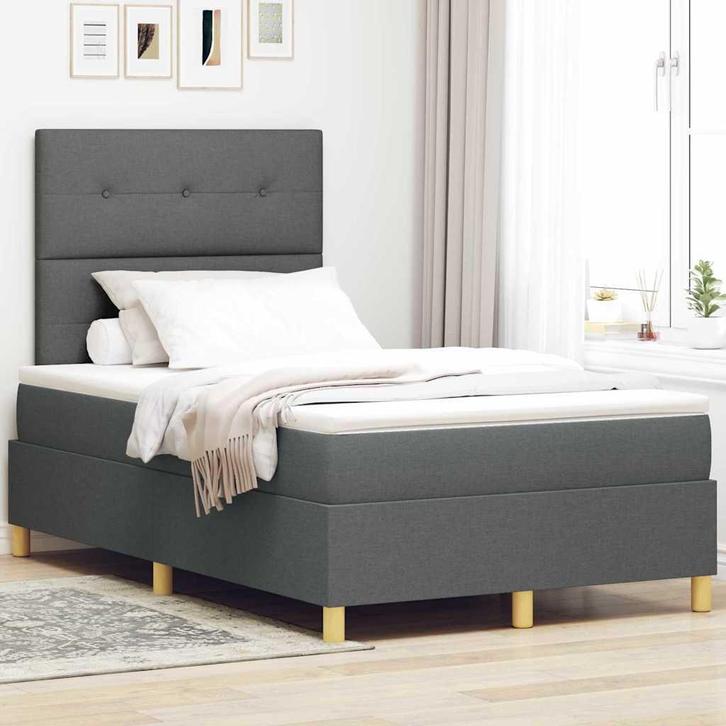 vidaXL Boxspring bed met hoofdeinde Donkergrijs 120 x 200 cm, Huis en Inrichting, Slaapkamer | Bedden, Nieuw, Verzenden
