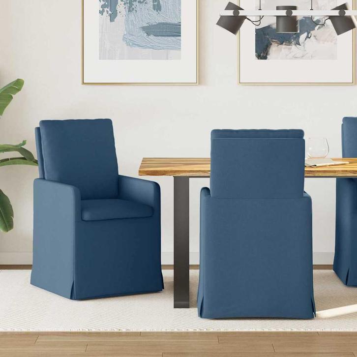 vidaXL Eetstoelen 2 pcs Blauw 57 x 67 x 98 cm Stof, Huis en Inrichting, Stoelen, Nieuw, Verzenden