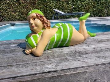 Statue, statue 75 cm length of lying lady in bathing suit -