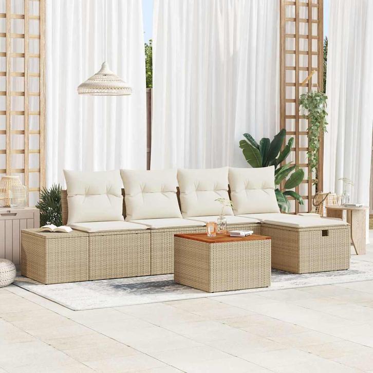 vidaXL Tuinbank Set met kussen met opslag 6 pcs Beige Poly, Tuin en Terras, Tuinsets en Loungesets, Nieuw, Verzenden
