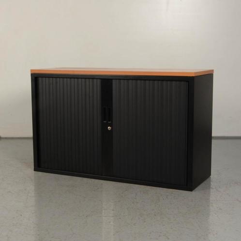 Roldeurkast Officenow - Zwart - 74 x 120 cm - Kersen topblad, Huis en Inrichting, Kasten | Roldeurkasten en Archiefkasten, Gebruikt