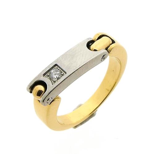 18 Krt. Bicolor gouden ring met diamant; 0,06 ct. | Pequi..., Handtassen en Accessoires, Ringen, Dame, Met edelsteen, Overige kleuren