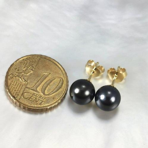 Oorbellen - 18 karaat Geel goud Parel - Tahiti RD Ø 8 mm, Handtassen en Accessoires, Oorbellen