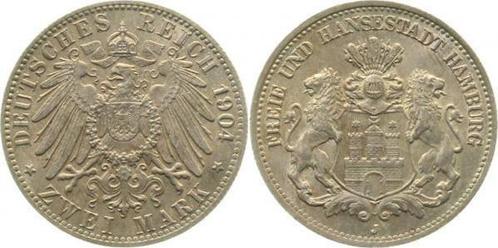 Duitsland 2 Mark Hamburg 1904 J praegefrisch/stempelglanz..., Postzegels en Munten, Munten | Europa | Niet-Euromunten, België