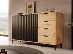 Meubella Dressoir 157x40x93 zwart eiken | Opbergkast, Verzenden, Nieuw, 25 tot 50 cm, 150 tot 200 cm