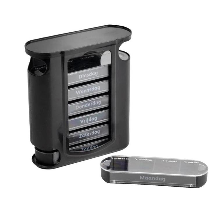 Pillendoosje 7 daags / 4 vakjes per dag - ZWART, Diversen, Verpleegmiddelen, Ophalen of Verzenden